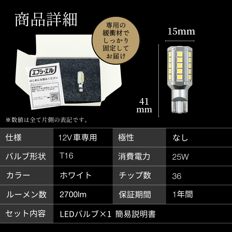 LEDバックランプ T16 バルブサイズ