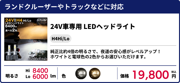 24V専用LEDヘッドライトH4Hi/Lo