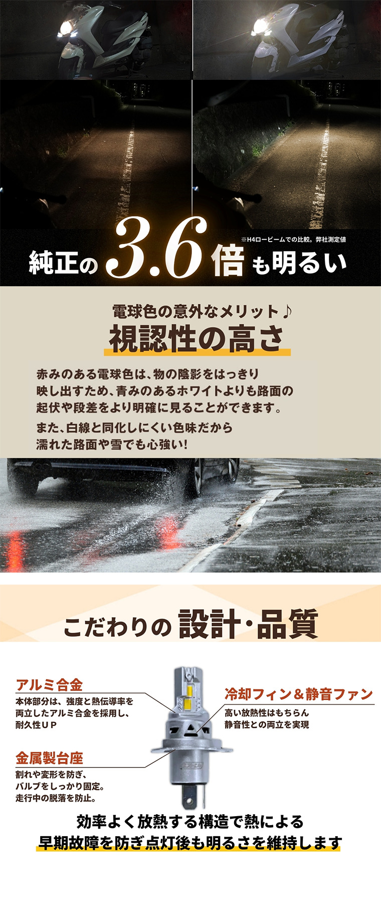 旧車・ネイキッドに最適 純正比3.6倍 バイク用LEDスペック