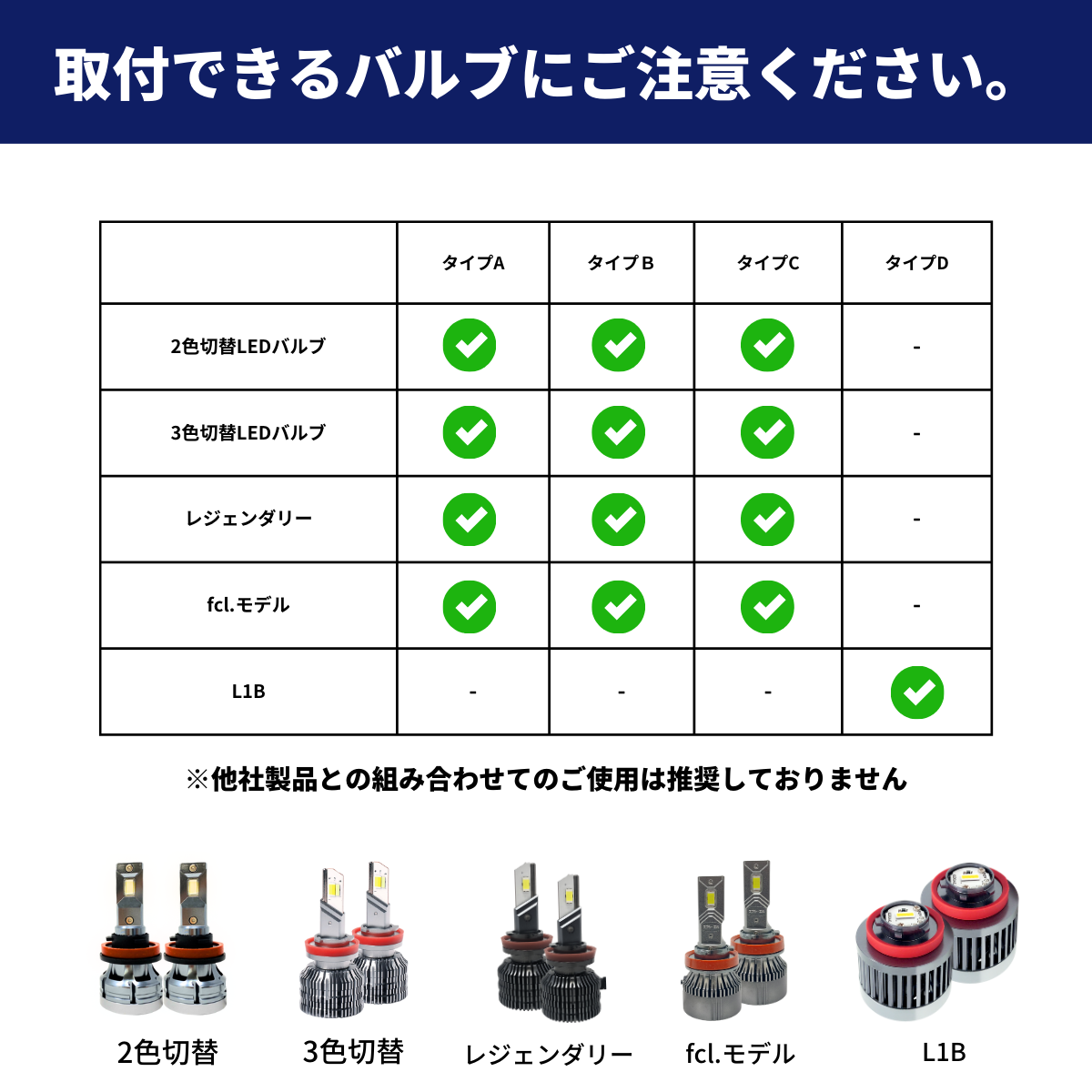 適合 取り付けできるバルブ 2色切り替え 3色切り替え L1B