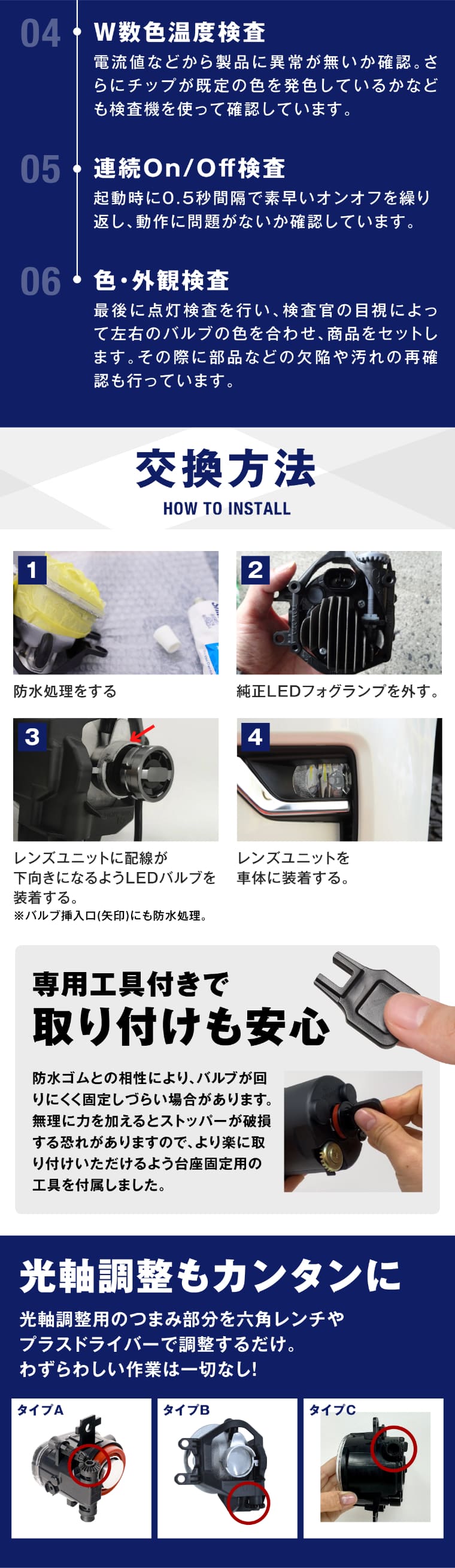 交換方法 専用工具付き 光軸調整