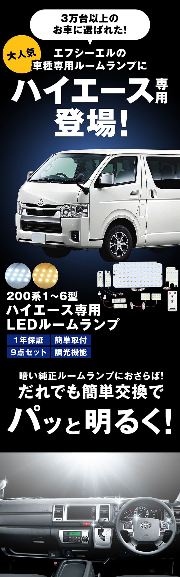 200系 ハイエース 7型 8型 LED ルームランプ L1B フォグランプ セット【公式】エフシーエル fcl.