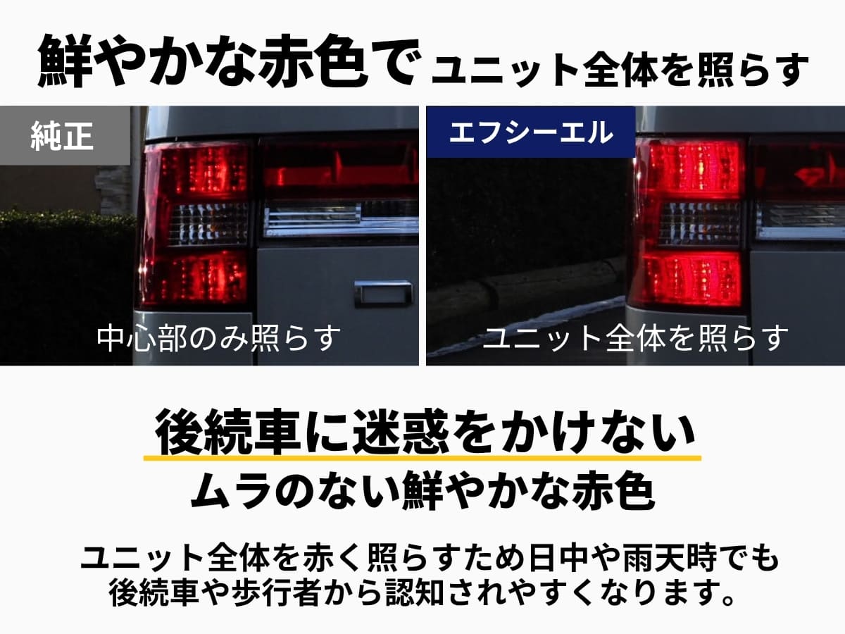 鮮やかな赤色でユニット全体を照らす 後続車に迷惑を掛けない