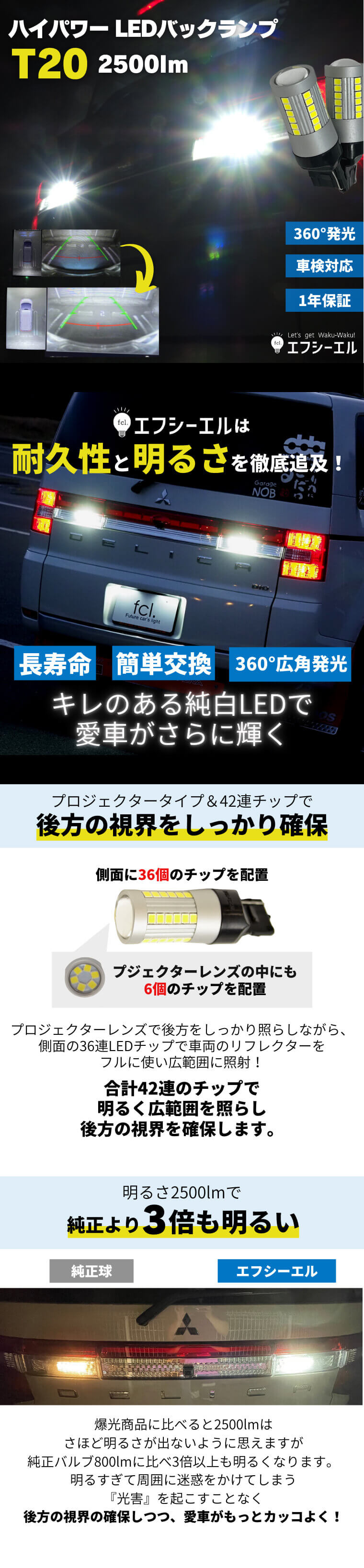 T20 LED バックランプ 車検対応【公式通販】fcl. 車のLED専門店