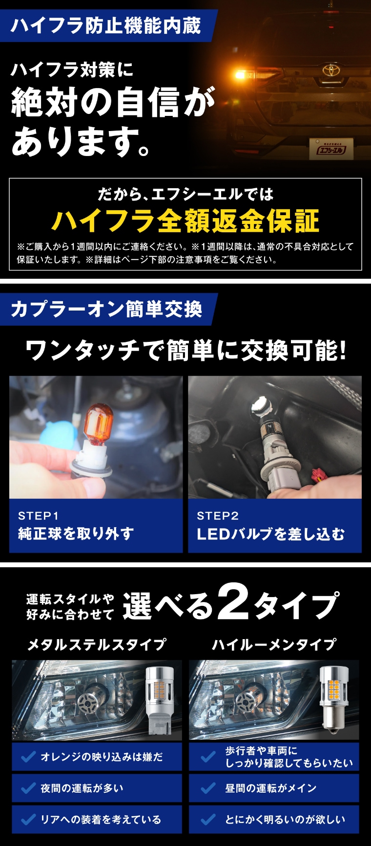 面倒な配線加工不要 カプラーオンで簡単接続のハイフラ抵抗