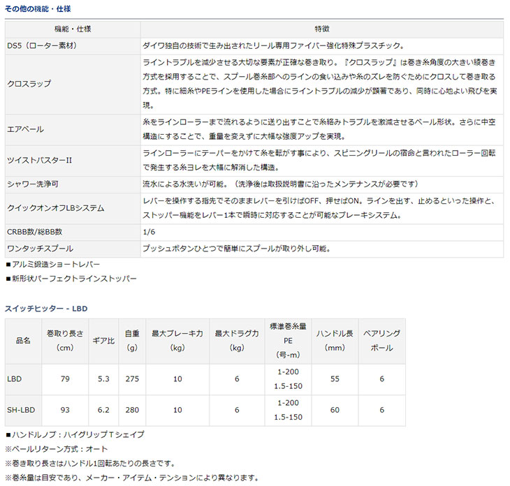 その他の機能　スペック表