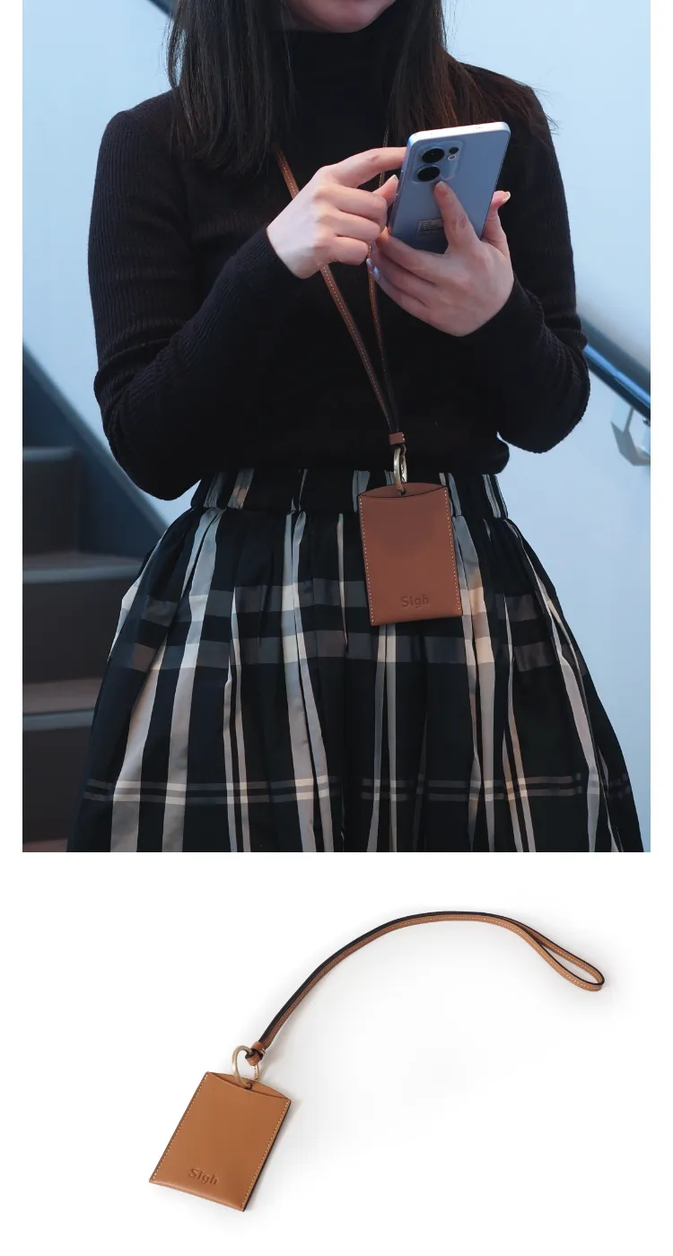 レザー ネックストラップ カードホルダー - キャメル