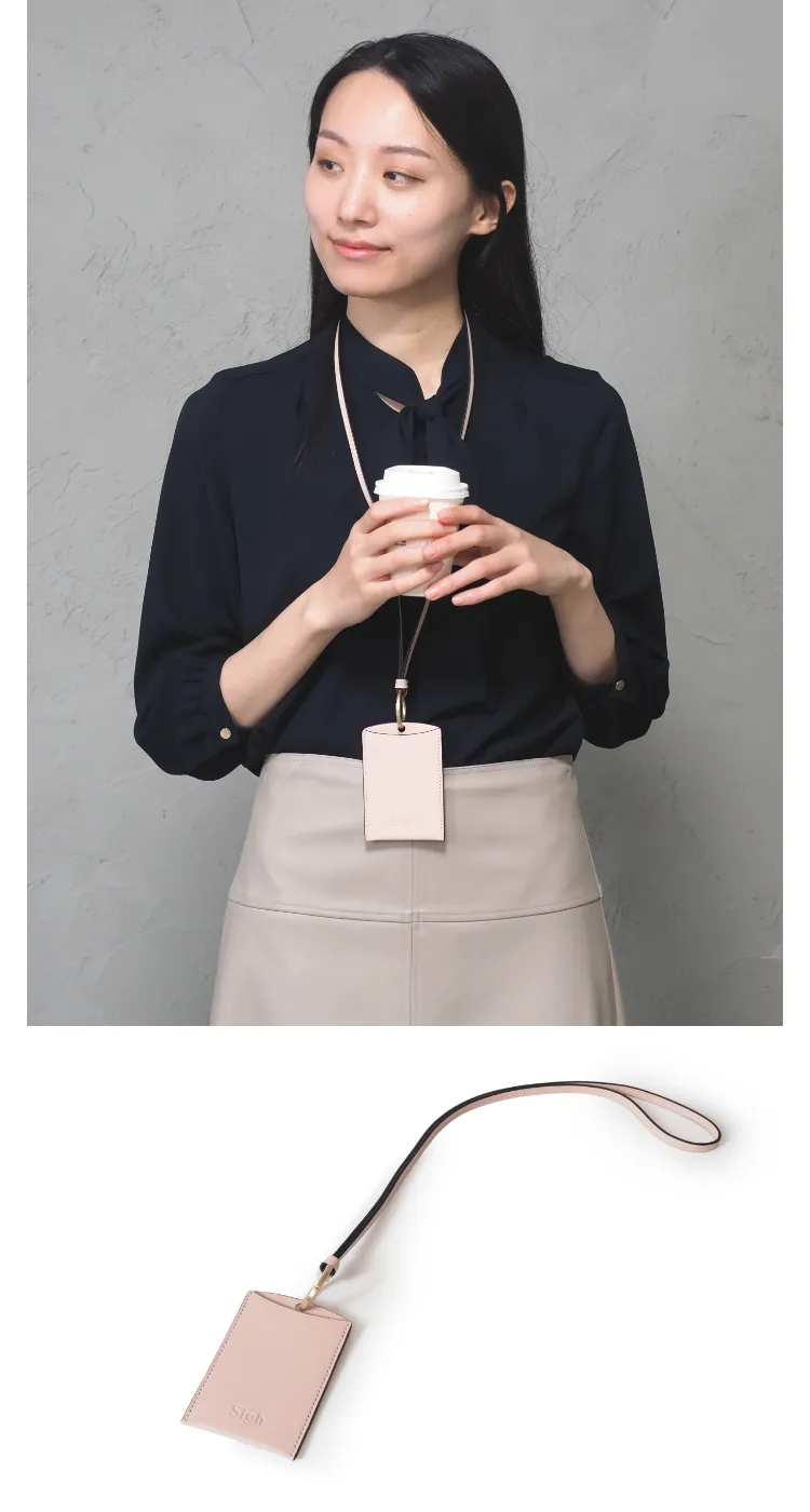 レザー ネックストラップ カードホルダー - ピンク