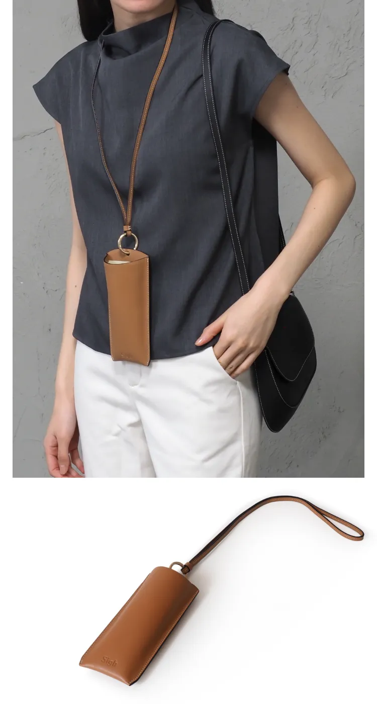 レザー ネックストラップ メガネケース - キャメル