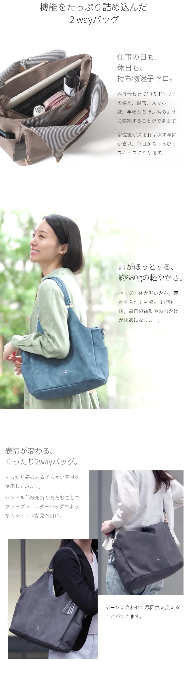 機能をたっぷり詰め込んだ２wayバッグ