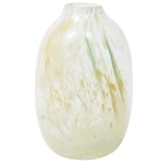 透明なベースに黄色の柄がアクセントのデザインガラスのフラワーベースの単体画像