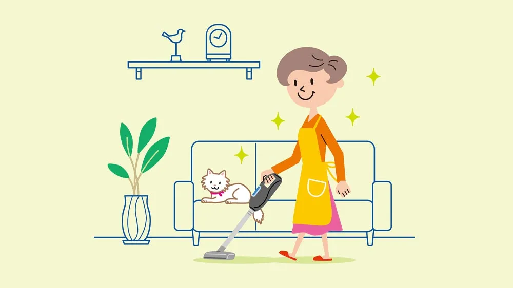掃除機をかける女性のイラスト