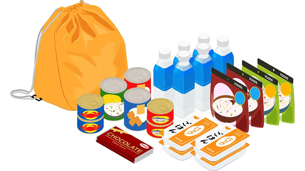 食品の防災セットのイラスト