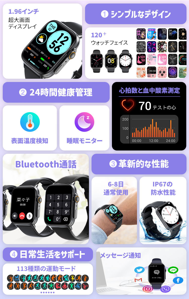 ファミラ 通話 SOS機能付き大画面スマートウォッチ ACアダプター付き
