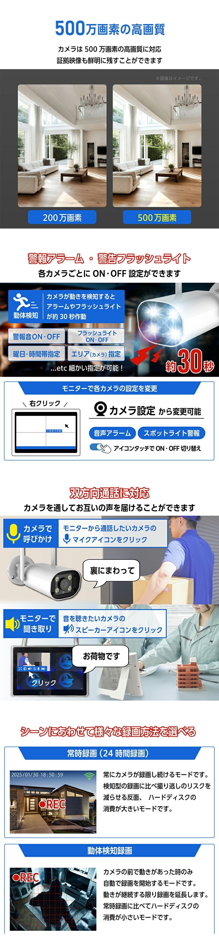 ワイヤレス防犯カメラ8台セット10.1インチLCモニターH.265+映像圧縮技術 SecuSTATION 防犯カメラ 屋外 監視カメラ セット 家庭用 wifi