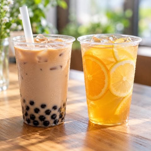 タピオカミルクティーとフルーツティーの二杯