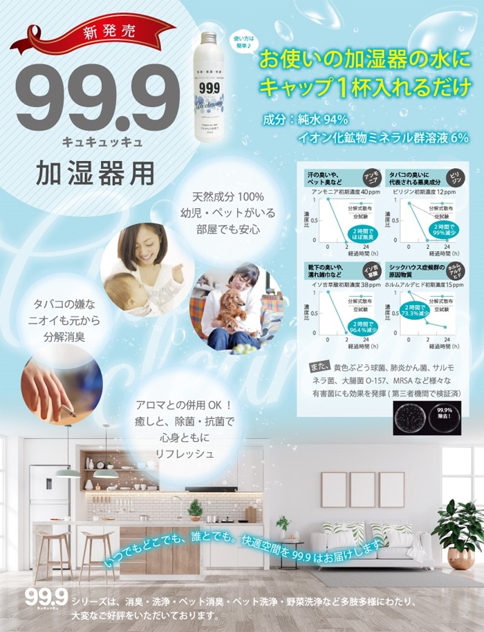 99.9 キュキュッキュ 加湿器・空気洗浄機器用 250ml 消臭 除菌 抗菌