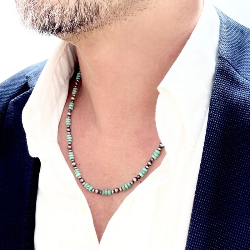 ナバホパール×4mm天然ターコイズのネックレス47.5cm ナバホパール×4mm天然ターコイズのネックレス47.5cm ナバホパール×4mm