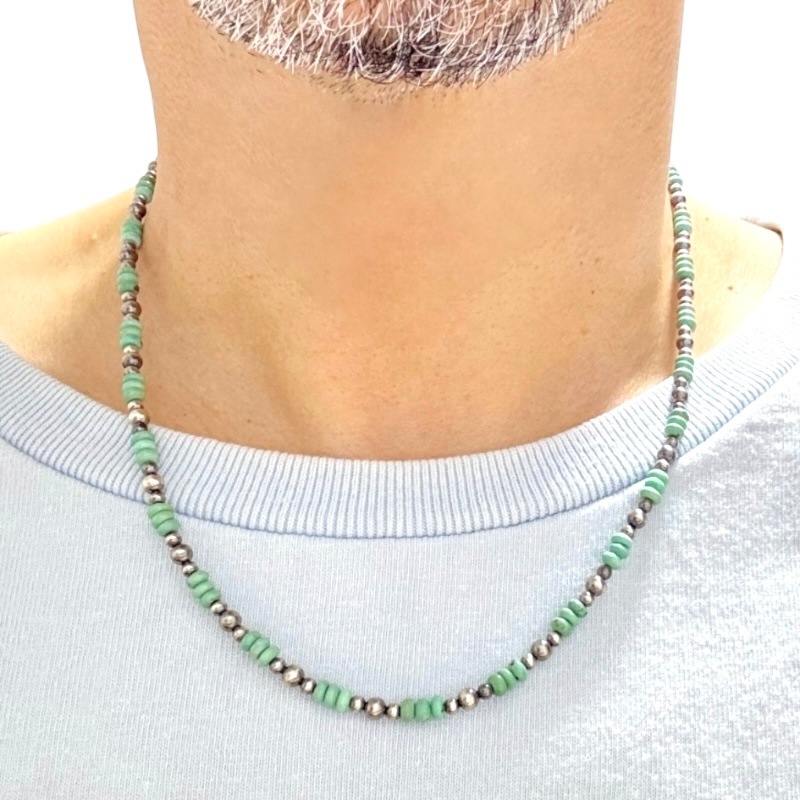 ナバホパール×4mm天然ターコイズのネックレス47.5cm ナバホパール×4mm