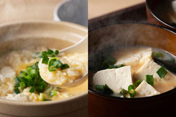 湯豆腐でお召し上がりの後、余った湯（スープ）で味噌汁・雑炊等にしても美味しく召し上がれます。