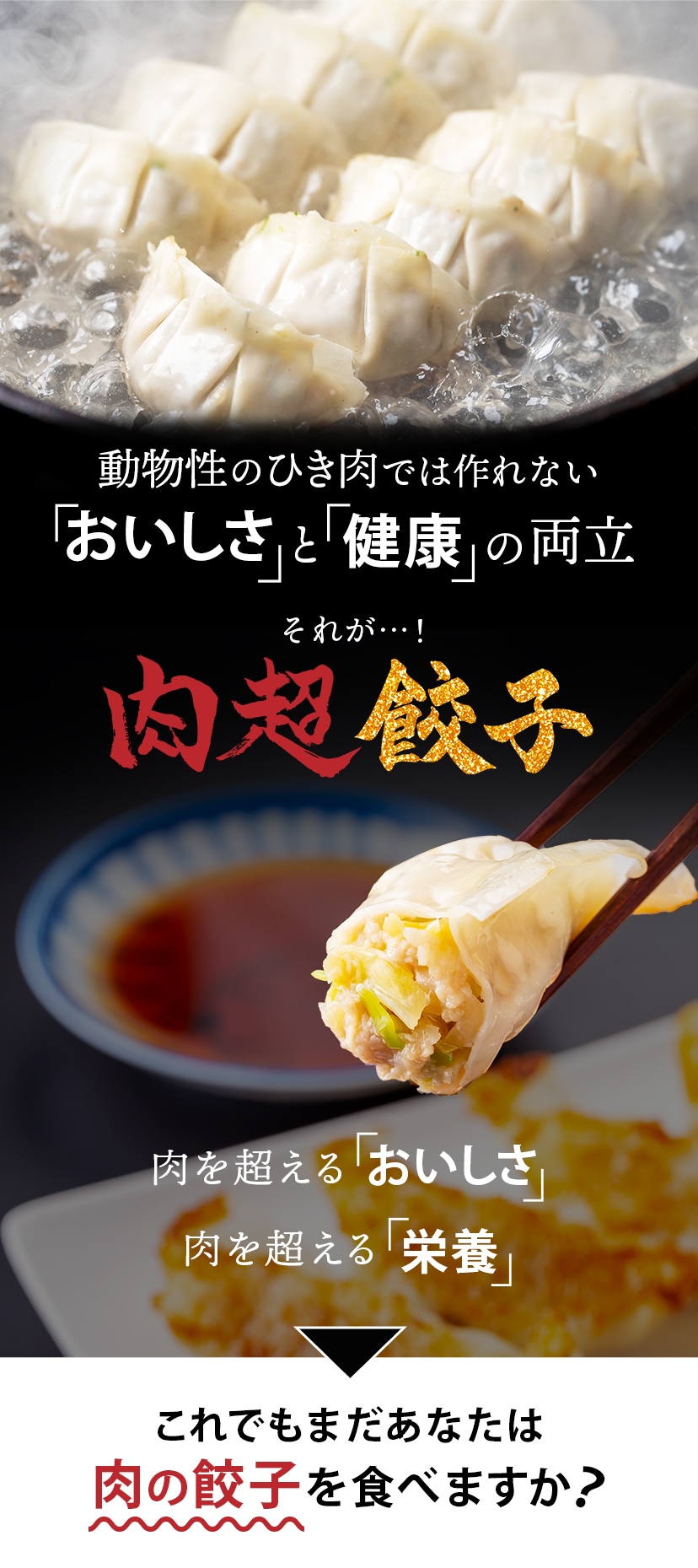 動物性のひき肉では作れない「おいしさ」と「健康」の両立 それが…！肉超餃子　肉を超える「おいしさ」肉を超える「栄養」これでもまだあなたは肉のハンバーグを食べますか？