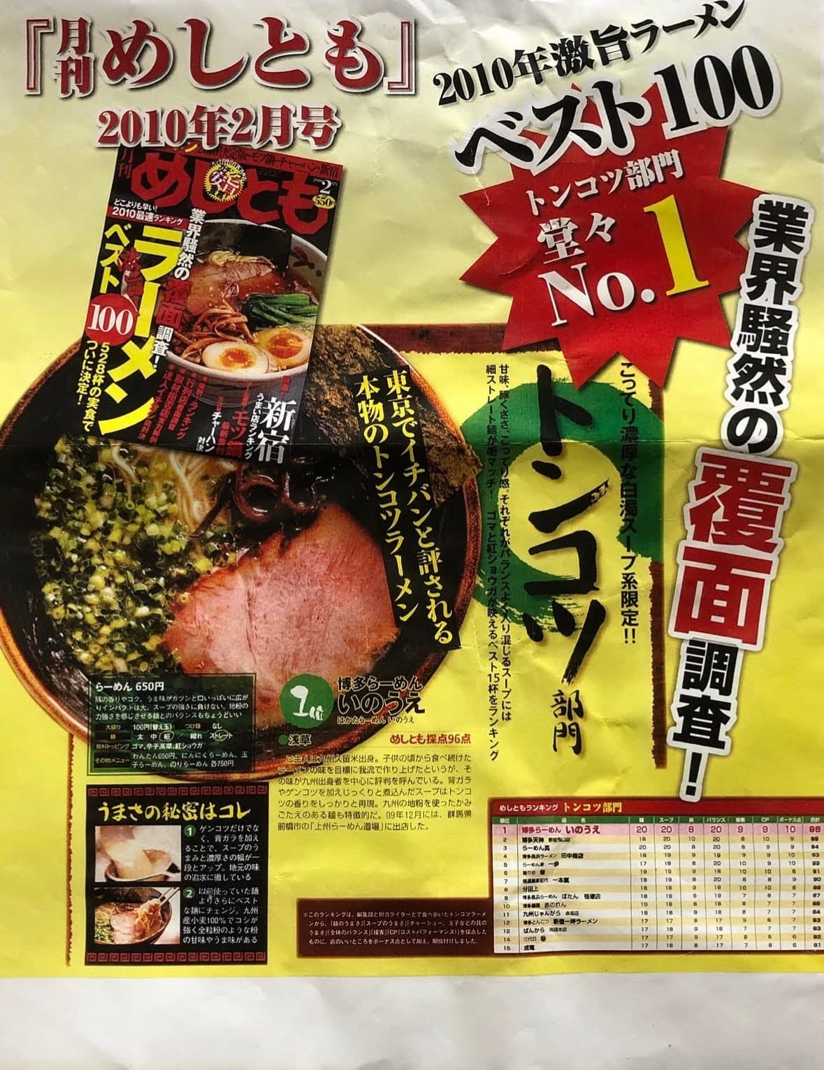 博多らーめんいのうえ 雑誌1位掲載誌面