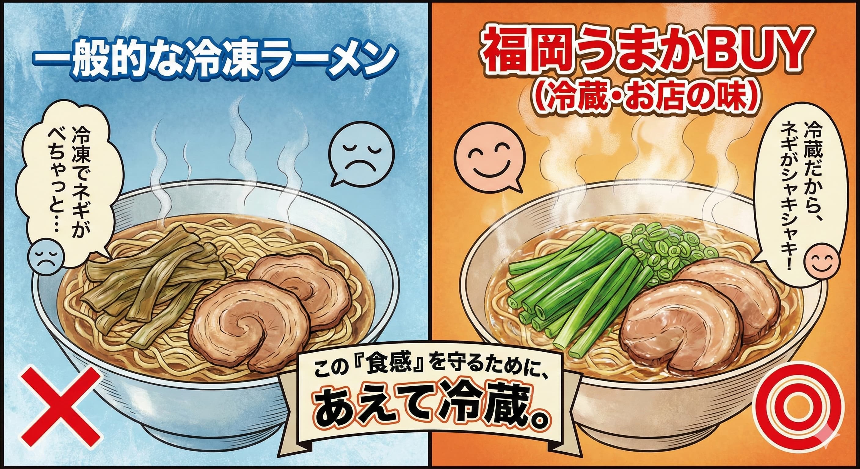 冷凍ラーメンと冷蔵ラーメンの比較