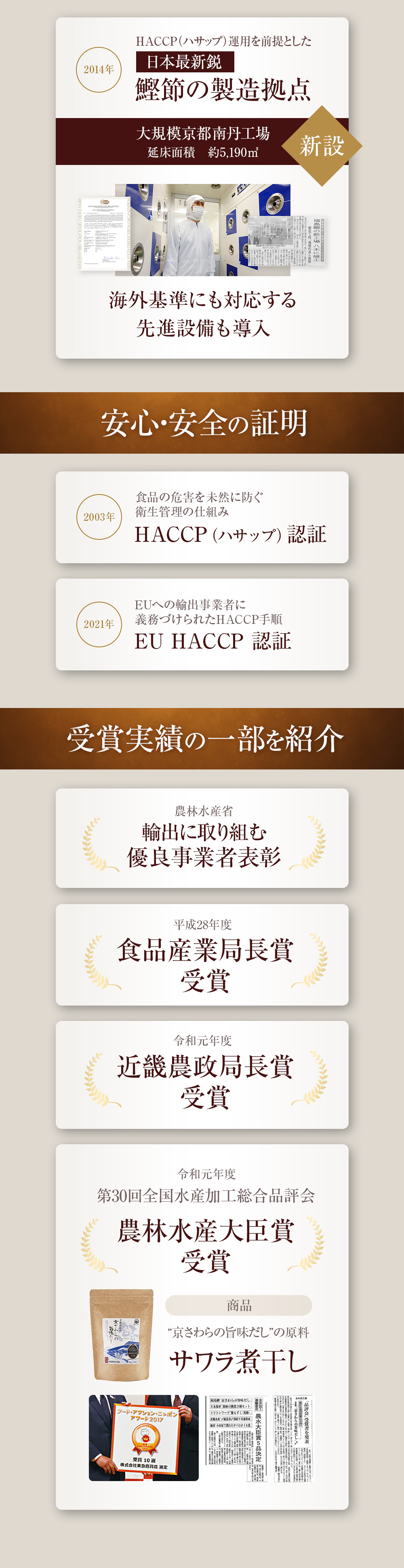 HACCP認証 先進設備導入の京都工場で製造された福島鰹の安心安全な製品