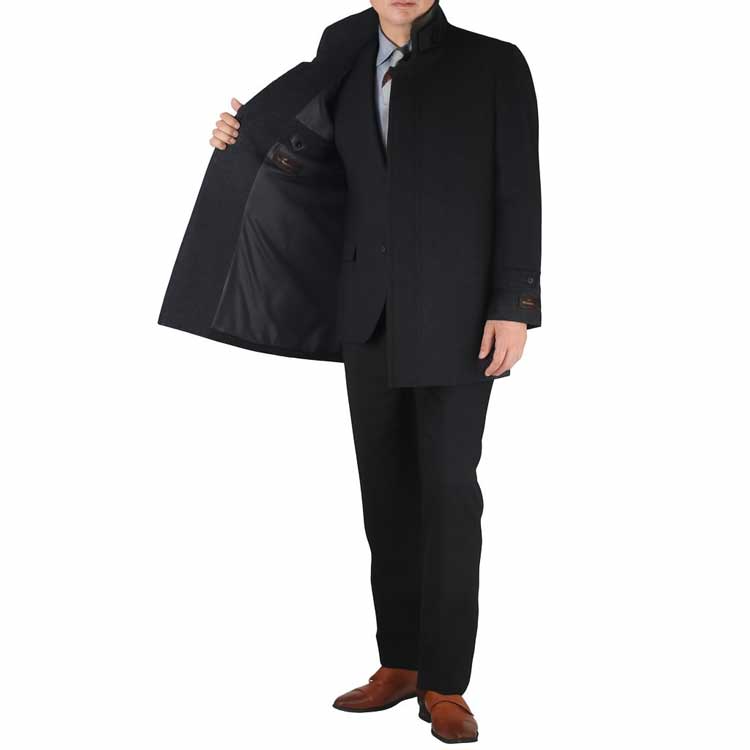 カシミヤコート メンズ スタンドカラーコート ハーフコート 秋冬 黒紺