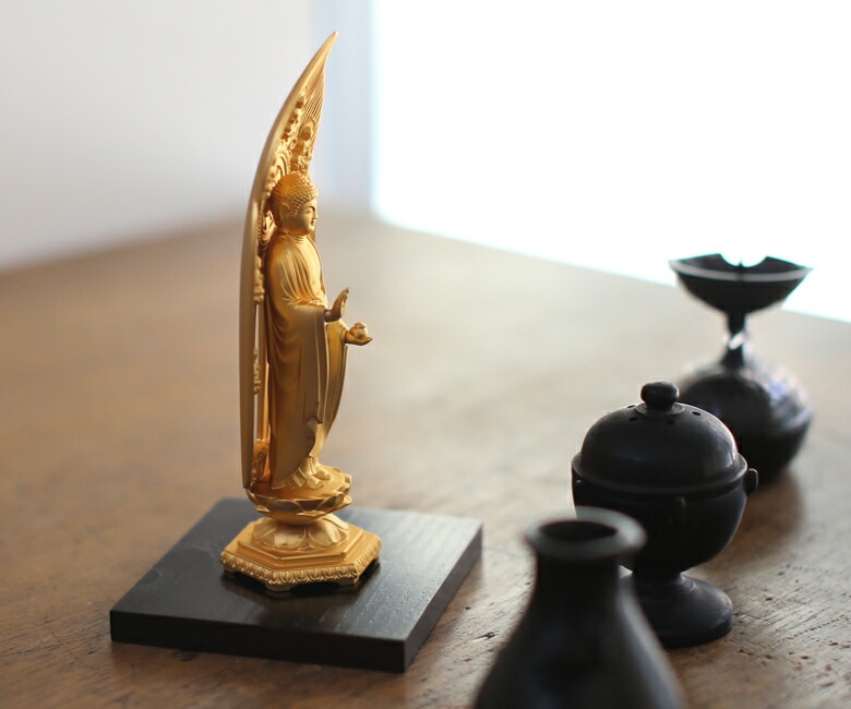仏像】 薬師如来立像 17.0cm （純金メッキ） | 仏具,仏像(金属製 