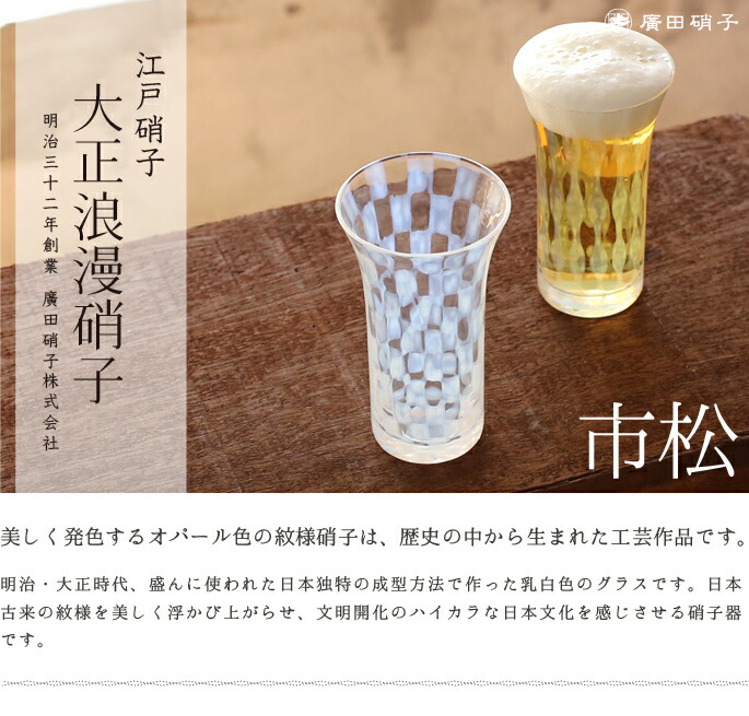 グラス・コップ　一口ビールグラス　市松　大正浪漫硝子　廣田硝子