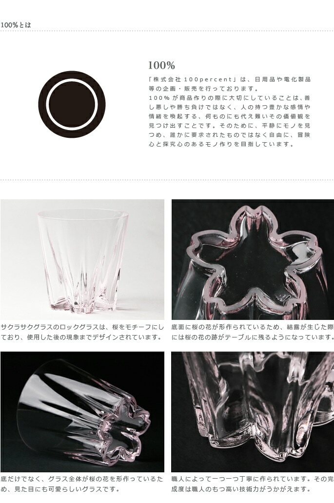 100%　サクラサクグラス【SAKURASAKU glass】　ROCK（ロック）桜色　さくらさくグラス　酒器　ロックグラス・タンブラー