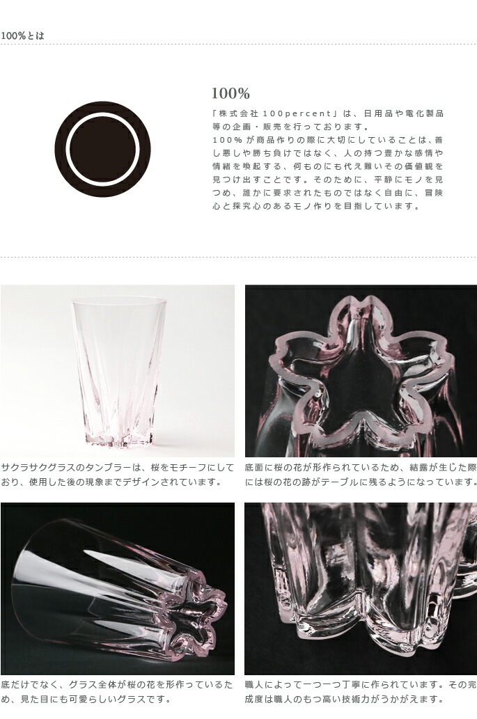 100%　サクラサクグラス【SAKURASAKU glass】　Tumbler（タンブラー）桜色　さくらさくグラス　酒器　ビールグラス・ビアカップ