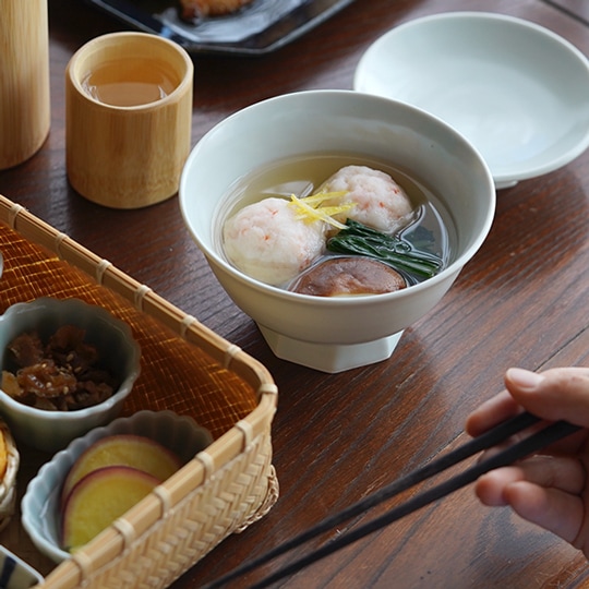 浦富焼 蓋物汁碗 白磁