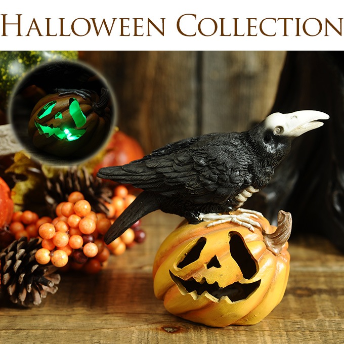 ハロウィンライト カラスとパンプキン かぼちゃled カボチャ雑貨 インテリア 飾り 装飾 パーティグッズ 楽しく 点灯 光る ガーデン雑貨 オーナメント 置物 ガーデン用品屋さん
