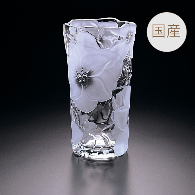 国産 ガラス花瓶 クリスタル 蘭柄 L 17×17×27cm ガラス 花瓶 おしゃれ