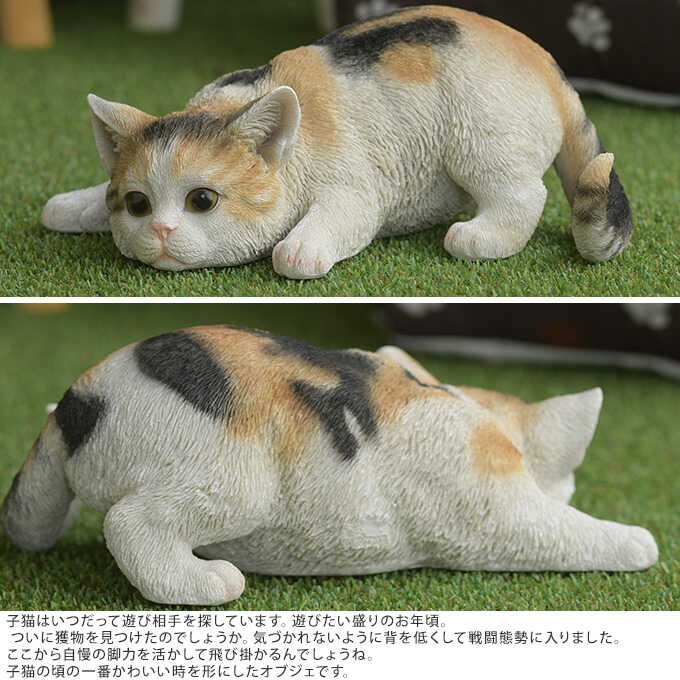 本物そっくり 子ネコ 戦闘態勢 三毛 猫 置物雑貨/グッズ かわいい