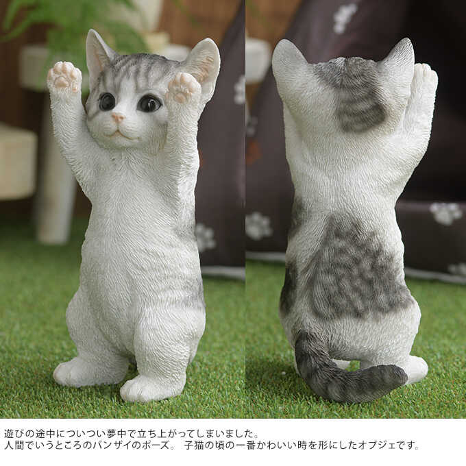 本物そっくり 子ネコ ばんざーい グレー 猫 置物雑貨/グッズ かわいい