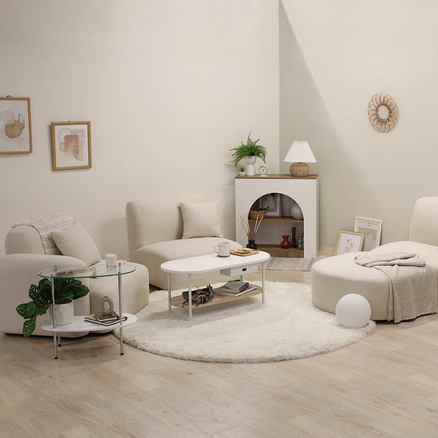 【美品】ワイドソファ　1人掛け用　アイボリー　白　北欧　韓国　ナチュラル系 ソファ ソファー 1人掛け 韓国 インテリア 北欧風 ファブリックソファ