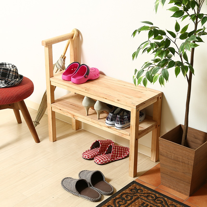 PANCY 玄関ベンチ 木製 無垢材 北欧 幅60CM 天然木 シューズラック  