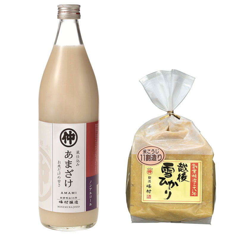 峰村醸造　蔵仕込み甘酒900ｍlｘ3本と雪ひかり1kgx2個セット