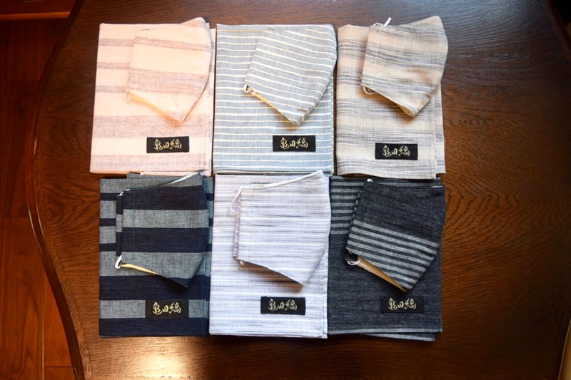 亀田縞　ハンカチ・立体マスクのセット　※6配色／2サイズ（立体マスク）