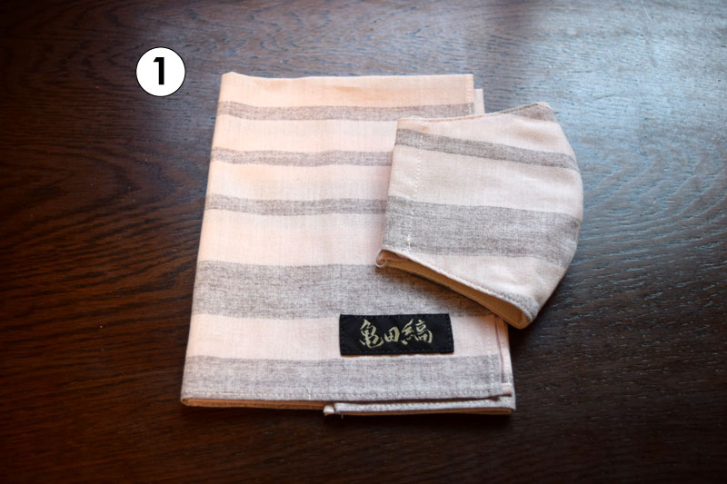 亀田縞　ハンカチ・立体マスクのセット　※6配色／2サイズ（立体マスク）