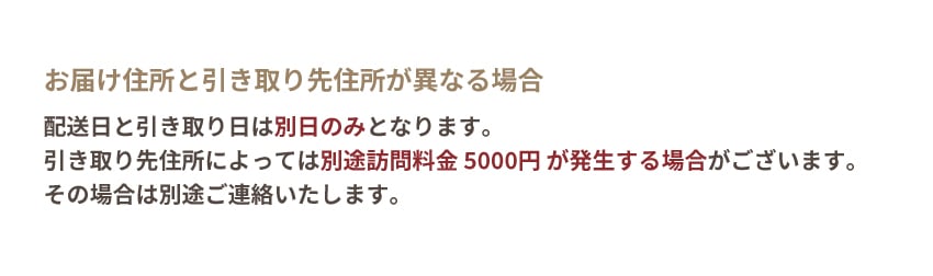 お届け住所と引き取り先住所が異なる場合