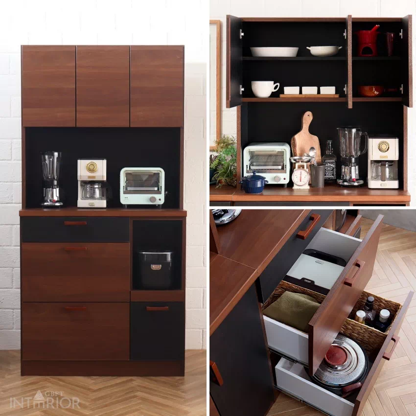 GBFT Interior キッチンボード90幅 キッチンボード 幅90cm おしゃれ 食器棚 カップボード ブラウン