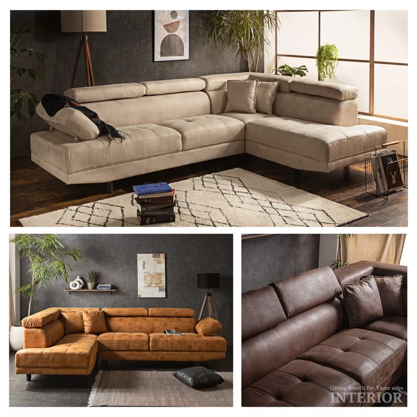 カウチソファー おしゃれ 幅260cm L字 コーナー ベージュ ブラウン