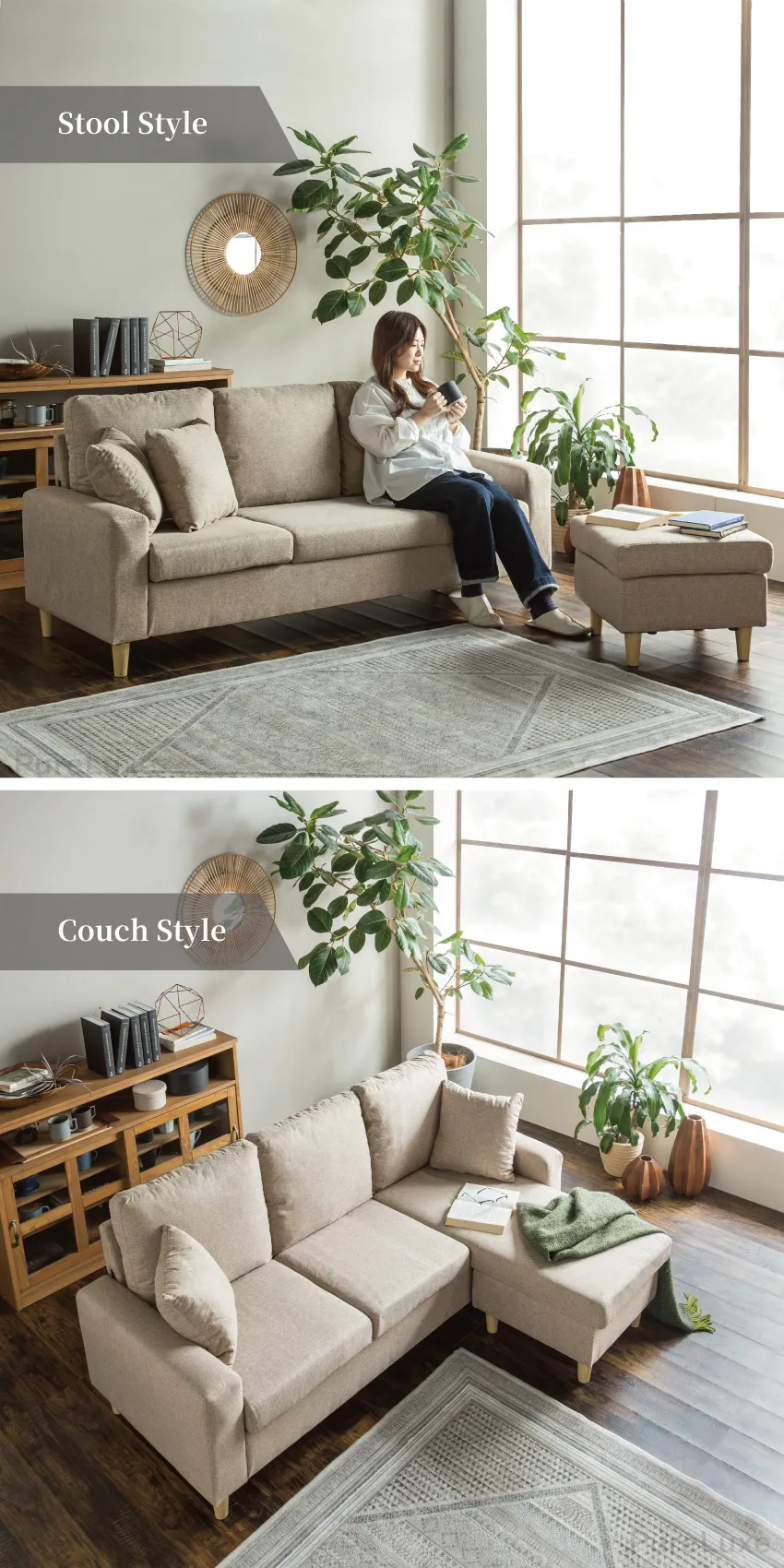 Pure Luxe カウチソファー L字 3人掛け 幅185cm おしゃれ ポケット