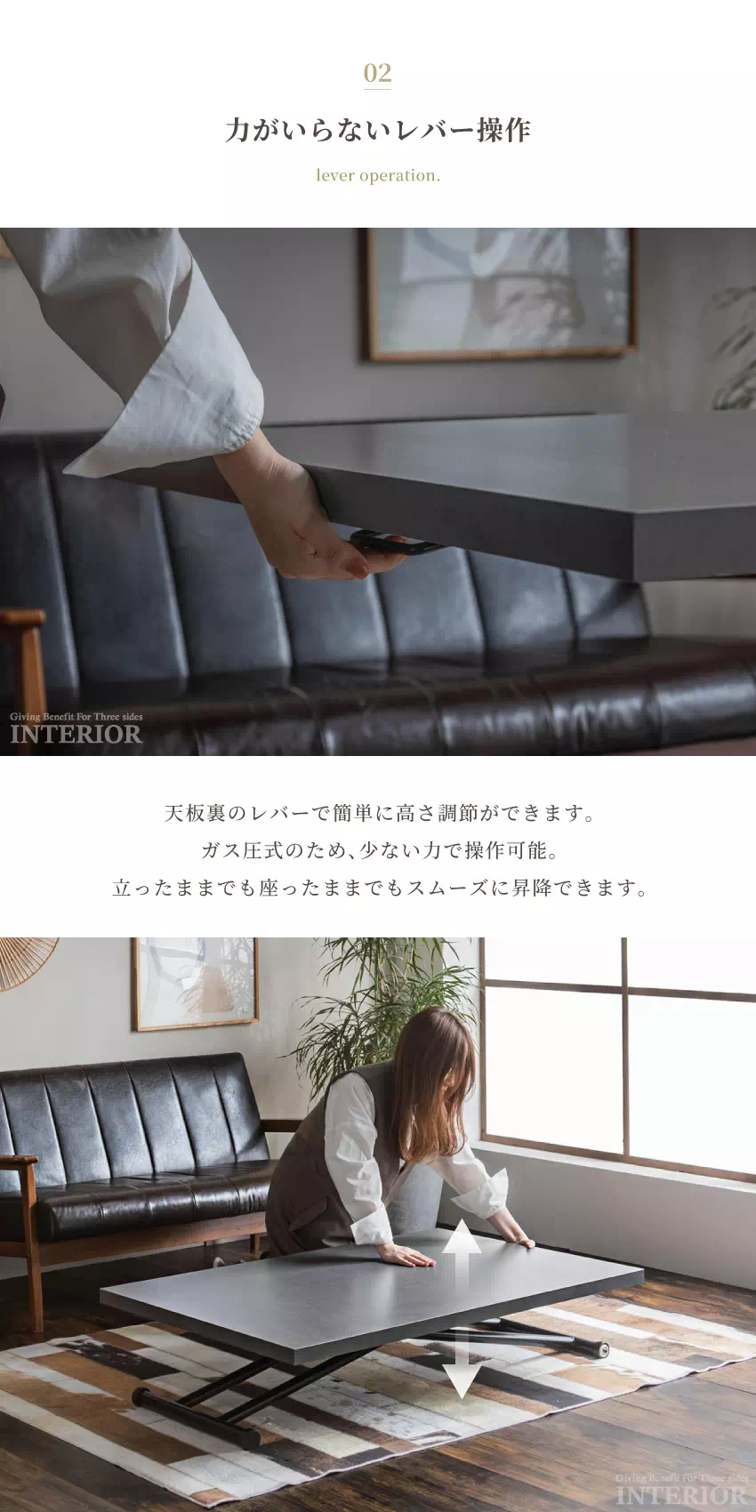 昇降テーブル キャスター付き 120×80cm グレー グレージュ マット調