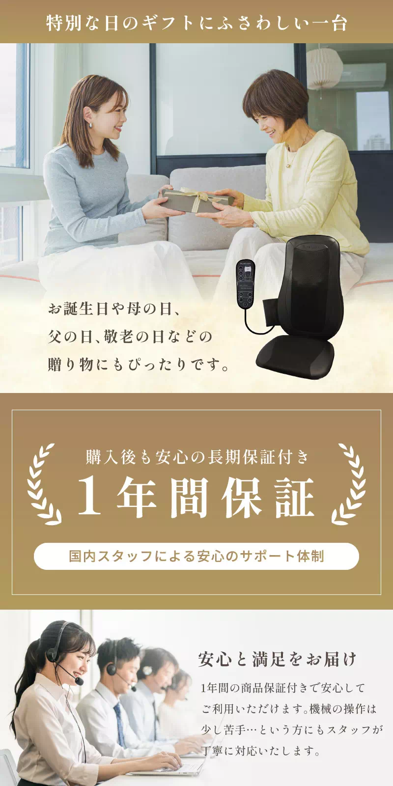 贈り物にも最適。1年間の商品保証付き