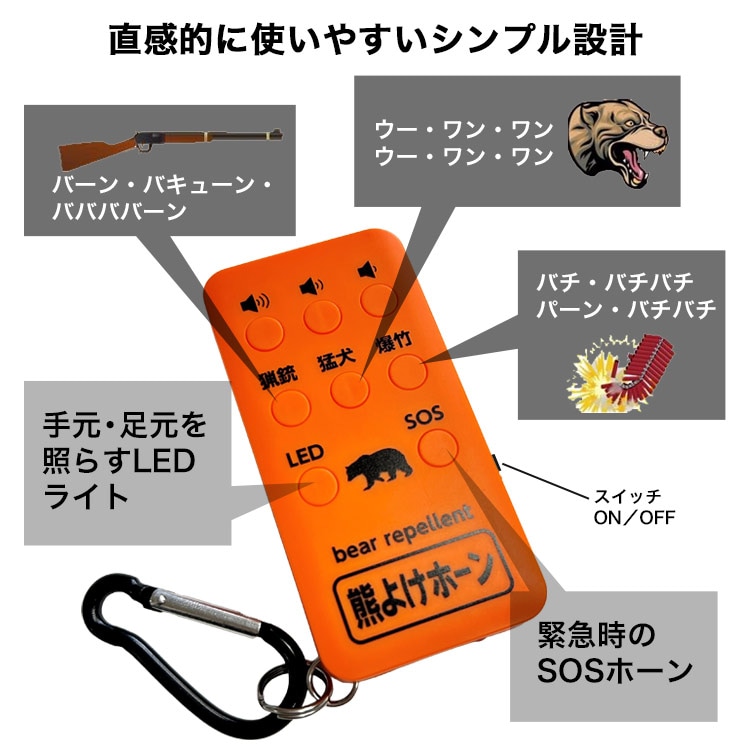 熊よけホーン【熊対策】猛犬・爆竹・猟銃音 110dB LEDライト付 USB充電